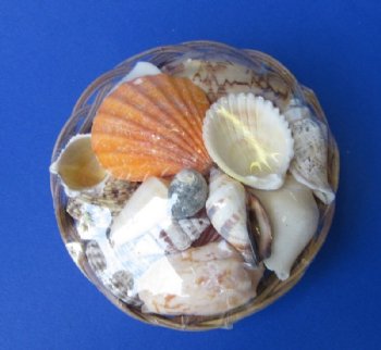 4 inches Round Baskets of Sea Shells Wholesale filled with Mixed Natural Shells - 48 @ $.67 each