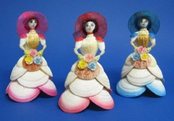 Wholesale Tiger Clam Sea Shell Doll with Straw Hat Seashell Novelty - 20 pcs @ $3.60 each