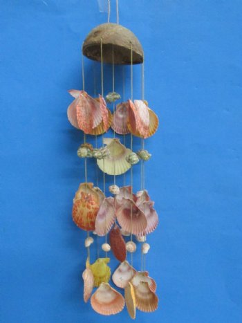 18 inches Seashell Wind Chimes Wholesale made with pecten shells and a coconut top - 6 pcs @ $3.75 each