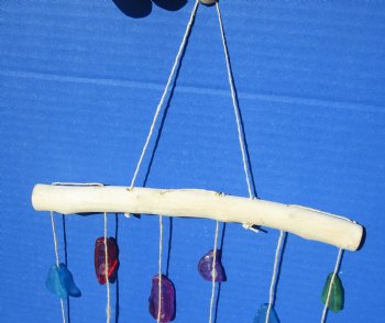 Wholesale Assorted Sea Glass Chime on a driftwood hanger 18 inches - 5 pcs @ $2.25 each