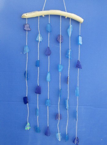Wholesale Sea Glass Chime on a driftwood hanger 17 inches - 6 pcs @ 2.50 each; 24 pcs @ $2.25 each