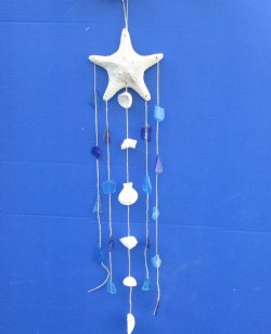 Wholesale Starfish hanger with sea glass and white shells 23 inches - 6 pcs @ 2.25 each; 30 pcs @ $2.00 each