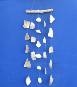 Wholesale White and Natural Mop shells on a driftwood hanger 19 inches - 6 pcs @ $1.80 each; 30 pcs @ $1.60 each
