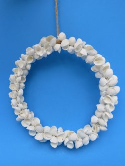 8 inches Wholesale White Clamrose Shell Wreath made with white ribbed clam shells - Case of 20 pcs @ $4.00 each 