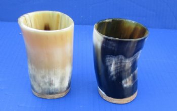Wholesale Buffalo Horn cup with wood bottom - 3 inches tall - 2 pcs @ $5.75 each;12 pcs @ $5.25 each <font color=red>*Sale* </font>