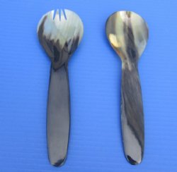 Wholesale Polished Buffalo Horn Soup Spoon and Spork Set 9 inch - <font color=red>*Sale* </font> 2 sets @ $6.00/set; 6 sets @ $5.40/set