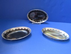 Wholesale Polished buffalo horn Oval tray with a decorative aluminum edge 7" long by 4-1/2" wide" -  <font color=red>*Sale* </font> 2 pcs @ $9.00 each; 6 pcs @ $8.00 each.
