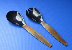Wholesale Polished Buffalo Horn Soup Spoon and Spork Set with Brown handle 11 inches -  <font color=red>*Sale* </font> $9.00/set; 4 sets @ $8/set