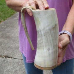 Polished 8" Ox Horn Mug, Cow Horn Mug with wood base/bottom. For Sale for $18
