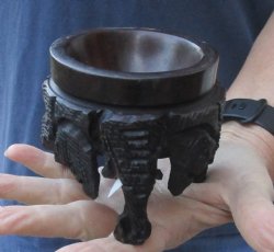 Carved wooden elephant ostrich egg stand 3-3/4 inch - $15