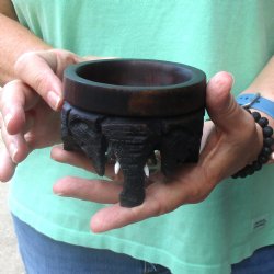 Carved wooden elephant ostrich egg stand 3 inch - $20