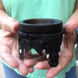 Carved wooden elephant ostrich egg stand 3 inch - $20