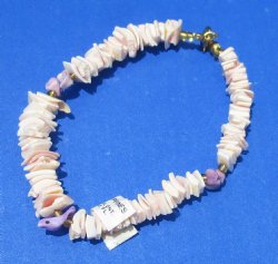 Pink Shell Puka Shell Bracelets 7-1/2" $3.25 dz;  <font color=red> Closeout </font>