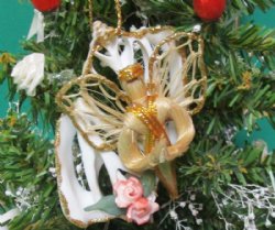 Wholesale Straw Angel on Center Cut shells ornament - 3 inches long - 10 pcs @ $1.60 each; 30 pcs @ $1.40 each