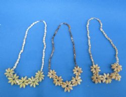 18 inches shell leis wholesale made out of nassarius shells with Cowrie flowers - 1 dozen @ $9.60 dz; 8 dozen @ $8.40 dz