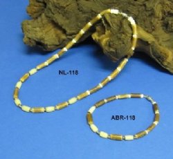 Wholesale Coconut Necklaces and anklet with Brown Coconut Tube Beads and Creme Tube Beads 18" - $12 dozen; 5 dozen @ $10.80 dozen; 9" - $4.00 dozen