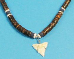 18 inch Brown coconut bead Shark Teeth Necklaces (1 dz, 5 dz)