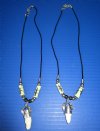 1/2 to 1-1/2 inch Alligator Tooth Necklace with tiny silver gator, green alligator stamped beads 20 inches - Packed 3 @ $4.25 each; Packed 12 @ $3.75