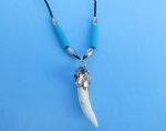 3/4 to 1-1/2 inches wholesale alligator tooth necklaces with tiny silver gator, blue tube shaped beads 20 inches -  Packed 3 @ $4.25 each; Packed: 12 pcs @ $3.75 each