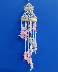 24 inches wholesale spiral shell wind chime with white natica and blue, pink, yellow cut shells - Case of 12 @ $6.85 each