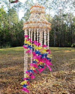 19 inches long small shell chandelier wholesale, spiral wind chime with multicolored cut shells - 12 pcs @ $6.25 each