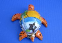 Wholesale Painted Orange Tiger Cowrie Turtle with palm tree and starfish novelties 3-1/2 inches long - 10 pcs @ $2.25 each; 50 pcs @ $2.00 each
