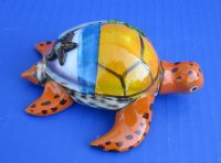 Wholesale Painted Orange Tiger Cowrie Turtle with palm tree and starfish novelties 3-1/2 inches long - 10 pcs @ $2.25 each; 50 pcs @ $2.00 each