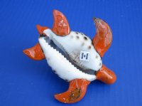 Wholesale Painted Orange Tiger Cowrie Turtle with palm tree and starfish novelties 3-1/2 inches long - 10 pcs @ $2.25 each; 50 pcs @ $2.00 each