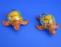 Wholesale Painted Orange Tiger Cowrie Turtle with palm tree and starfish novelties 3-1/2 inches long - 10 pcs @ $2.25 each; 50 pcs @ $2.00 each