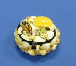 3-3/4 inch Round Shell Box Wholesale covered in mixed natural shells - 3 pcs @ $3.45 each; 18 pc @ $3.05 each  