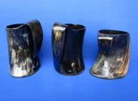 Wholesale Buffalo Horn Mug with an Carved Red Emblem - 6 inch to 6-1/2 inch - $27.00 each; Packed: 8 pcs @ $24.00 each