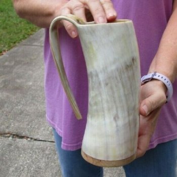 Polished 8" Ox Horn Mug, Cow Horn Mug with wood base/bottom. For Sale for $36