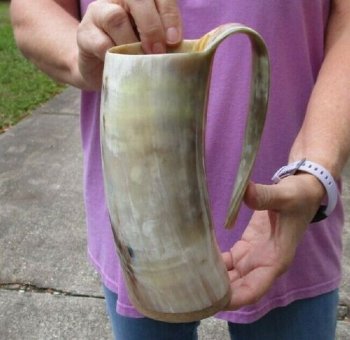 Polished 8" Ox Horn Mug, Cow Horn Mug with wood base/bottom. For Sale for $36