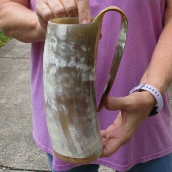 Polished 8" Ox Horn Mug, Cow Horn Mug with wood base/bottom. Buy today for $36