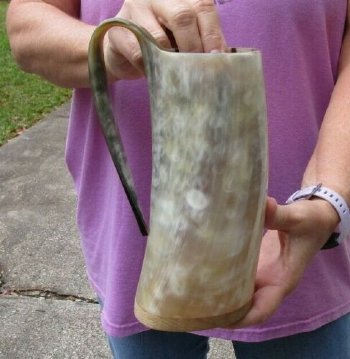 Polished 8" Buffalo Horn Mug, Ox Horn Mug with wood base/bottom. Available today for $36