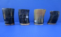 Wholesale Carved Marble color Buffalo Viking Drinking Horn Shot Glass/cup with wood base - 3 inches tall - Packed: 2 pcs @ $7.75 each; Packed: 12 pcs @ $6.95 each