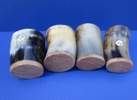 Wholesale Buffalo Viking Drinking Horn Shot Glass/cup with wood base - 3 inches tall - Packed: 2 pcs @ $7.75 each; Packed: 12 pcs @ $6.95 each