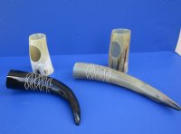 Wholesale Viking Drinking horns with a Decorative Carved Design and horn stand (Bubalus, bubalis) 13-1/4 inch to 14-1/2 inch - Packed: 2 pcs @ $17.50 each; Packed: 8 pcs @ $15.50 each (You will receive one similar to the picture)