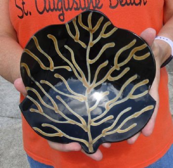Decorative Hand Carved and Hand Painted Buffalo Horn, Ox Horn Leaf Shaped bowl/tray 7-3/4 inches - Available now for $21.00
