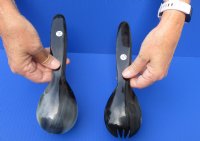 2 pc lot of Polished Ox Horn, Cow Horn Soup Spoon and Spork set for sale 9-1/4 inches for $20.00