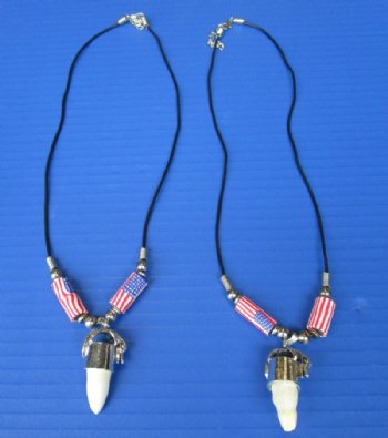 1/2 to 1-1/4 inches Wholesale Alligator Tooth Necklaces with USA Flag Beads 20 inches - 3 pcs @ $4.25 each; 12 pcs @ $3.75 each