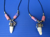 1/2 to 1-1/4 inches Wholesale Alligator Tooth Necklaces with USA Flag Beads 20 inches - 3 pcs @ $4.25 each; 12 pcs @ $3.75 each