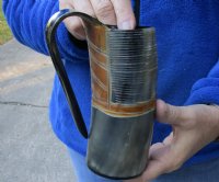 Ox horn mug, Cow horn mug half polished and half rustic carved measuring 6-1/2" tall for $29