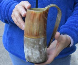 Buffalo horn mug, Ox horn mug half polished and half rustic carved measuring 6-1/2" tall $29