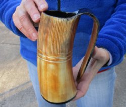 Buffalo horn mug, Ox horn mug carved with full rustic look measuring 6-1/2 inch tall for $29