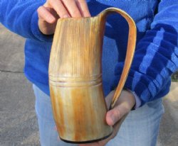 Buffalo horn mug, Ox horn mug carved with full rustic look measuring 8 inch tall for $36