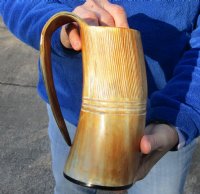 Buffalo horn mug, Ox horn mug carved with full rustic look measuring 8 inch tall for $36