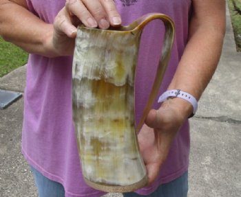 Polished Ox horn mug, Buffalo horn mug with wood base/bottom 8 inches tall for $36