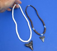 2 pc lot of Coconut bead necklaces with Megalodon shark tooth wrapped with silver wire  - You will receive the ones in the photo for $42/lot
