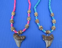 2 pc lot of Coconut bead necklaces with Megalodon shark tooth wrapped with silver wire  - You will receive the ones in the photo for $42/lot